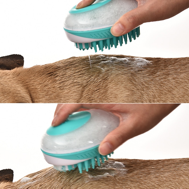 Kæledyr bad spa børste hund kat blødt hoved massage børste med shampoo dispenser hund hår vask kam krop brusebørste