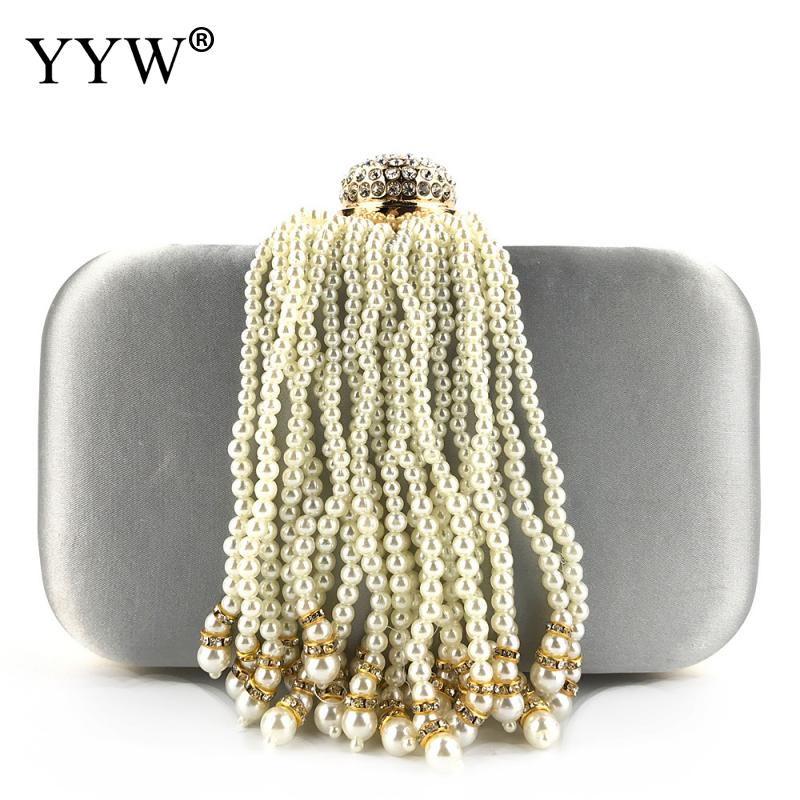 Azul festa de noite saco de embreagem das mulheres pérola borla saco de embreagem mão-frisado vestido saco de noite festa de formatura bolsa de casamento vermelho: silver