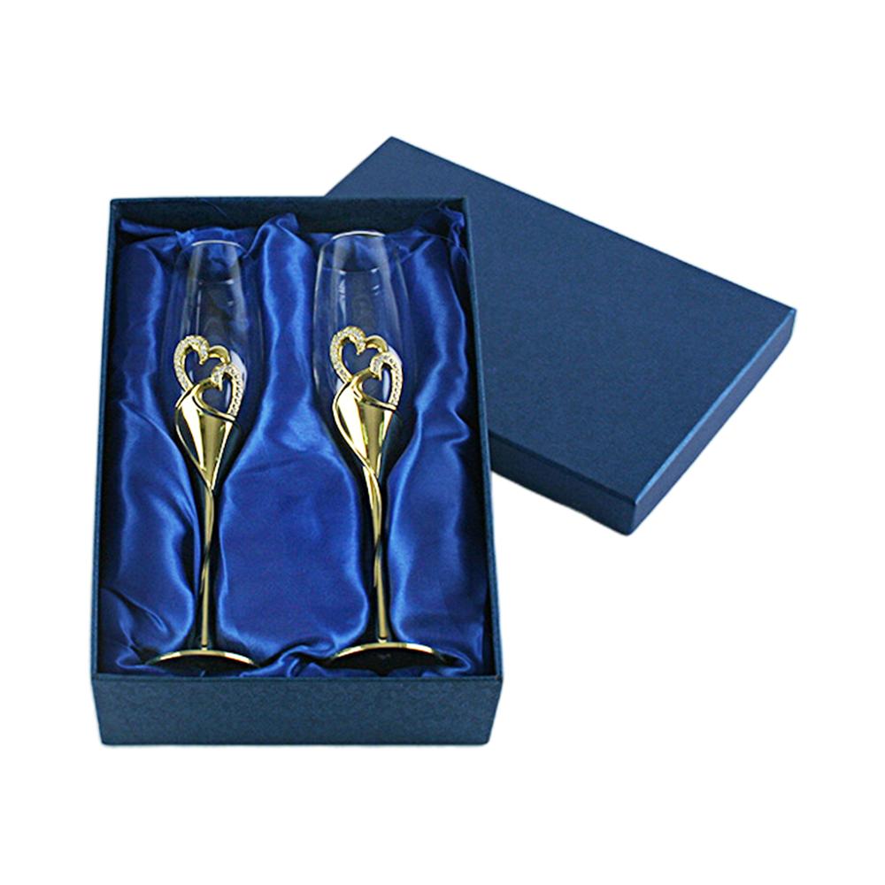 Copas de champaña para brindar accesorios de boda, oro rosa, corazones, Juego de 2: GD
