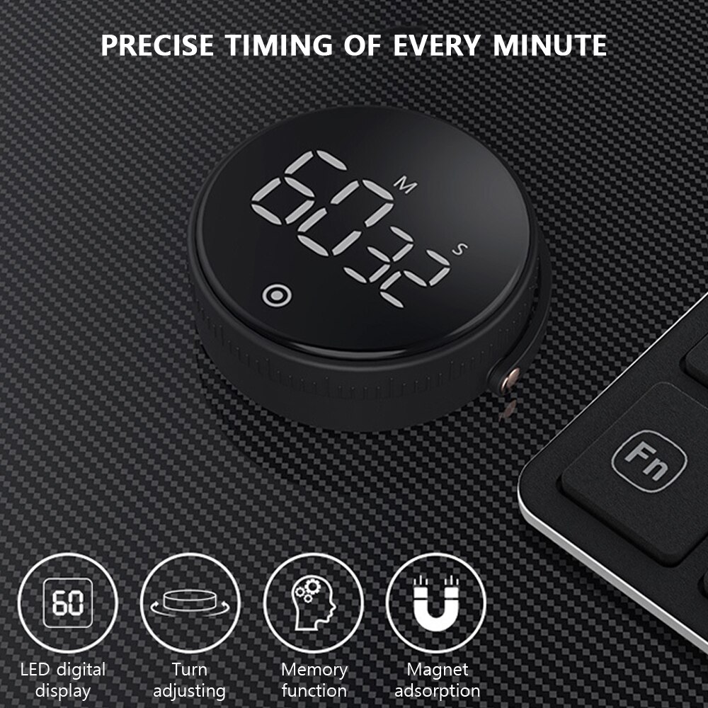 LED Magnetic Digital Timer Baking Stopwatch HD LED Battery Operated Electronic Meditation Countdown Alarm Volume Kitchen Gadget