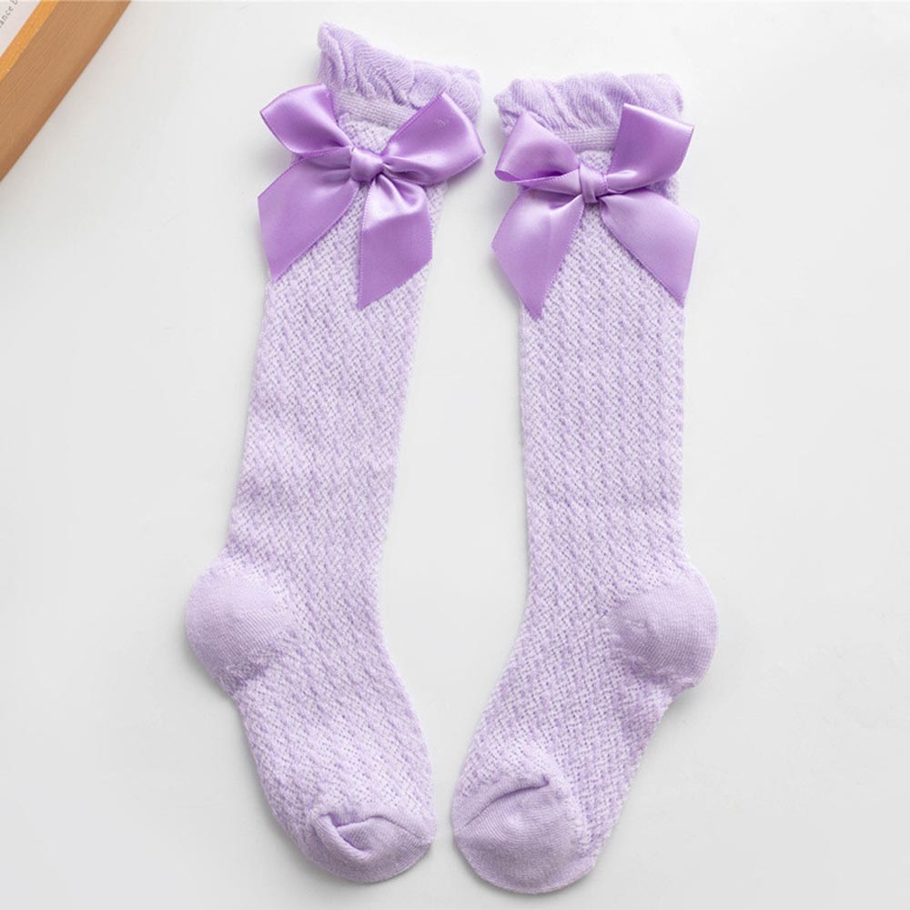 Calzini per neonato estivi calzini per bambini in cotone morbido al ginocchio calze a rete Bowknot calze per neonati traspiranti calze lunghe rosa bianco