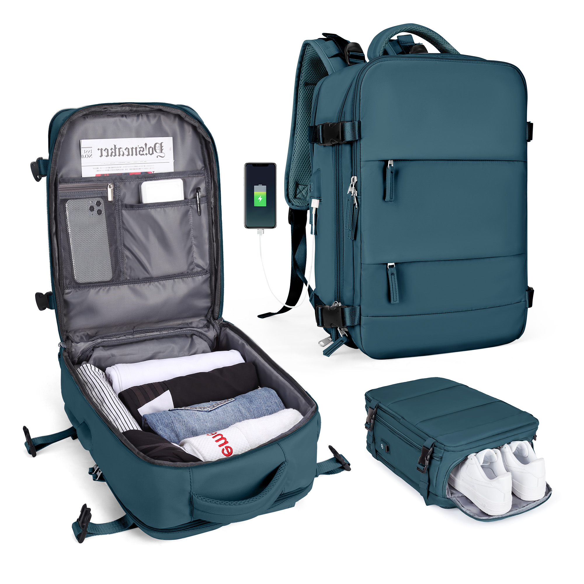 Reisrugzak Voor Dames Heren, 42X32X20, Rugzak Met Luchtvaartmaatschappij Goedgekeurd, Waterdichte Casual Laptop Rugzak Voor Universiteitszaken: Blauw