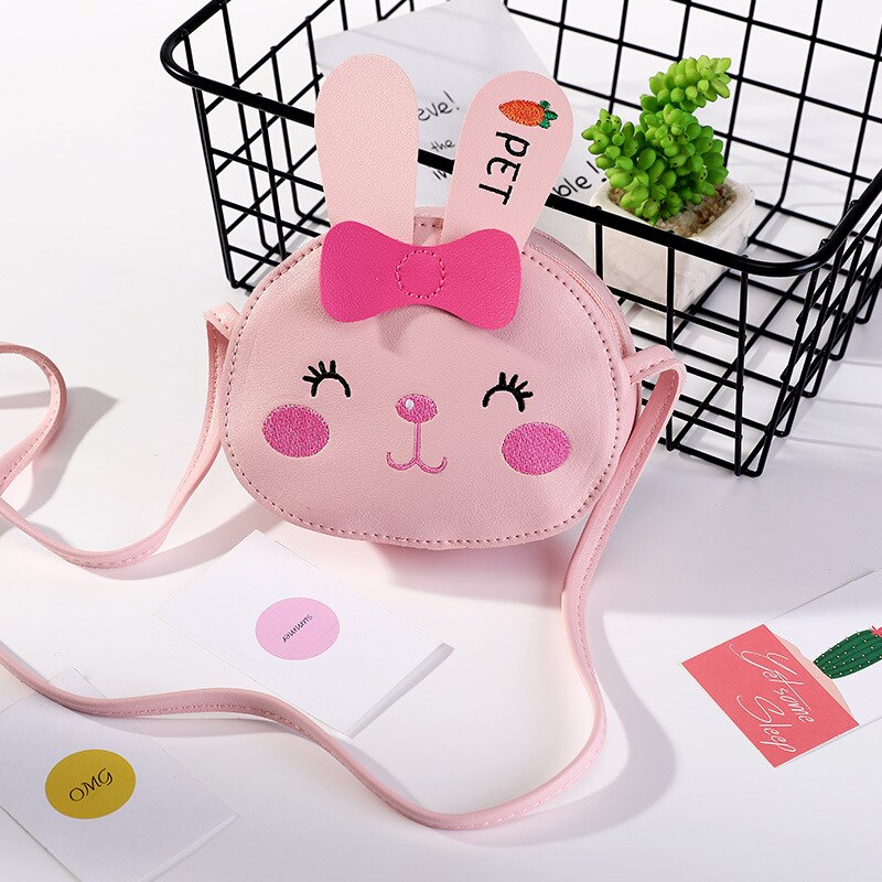 Korean Cute Kids Cat Crossbody Bag Cartoon Baby Girl Toddler Mini PU Messenger Bags Shoulder Bag: Pink Rabbit