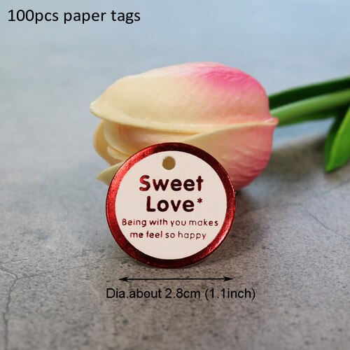 100 st mini rund etikett guld silver stämpling söt kärlek bakning kaka papperslåda taggar etikett bröllopsfest dekoration: 100 st röd
