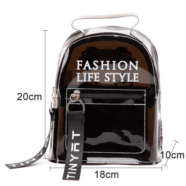 TINTAT-Mochila de PVC transparente para mujer, morral escolar de viaje, bolsa para niñas: Mini Black 9052