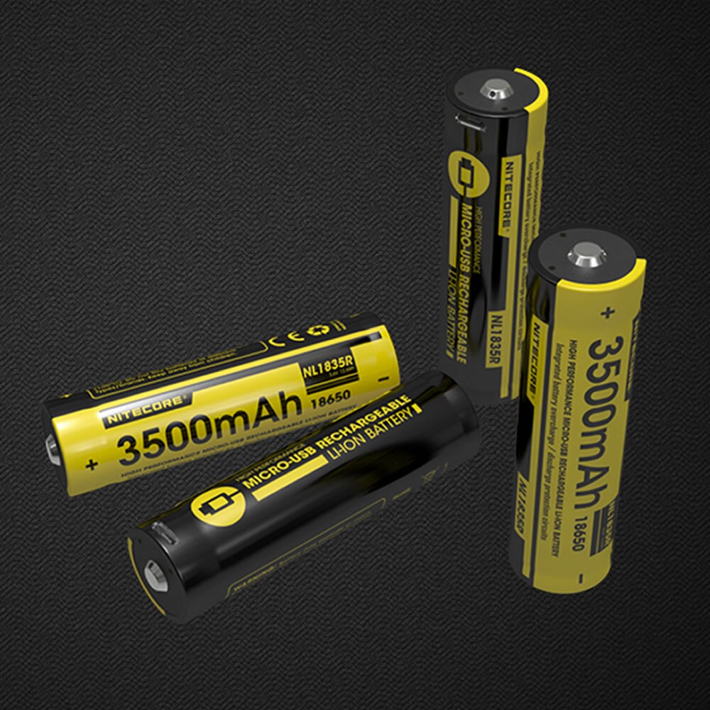 NITECORE NL1835R 3500mAh High Performance Built-in Micro-USB Charge Port Rechargeable Liion Battery 12.6Wh 3.6V Button Top 18650