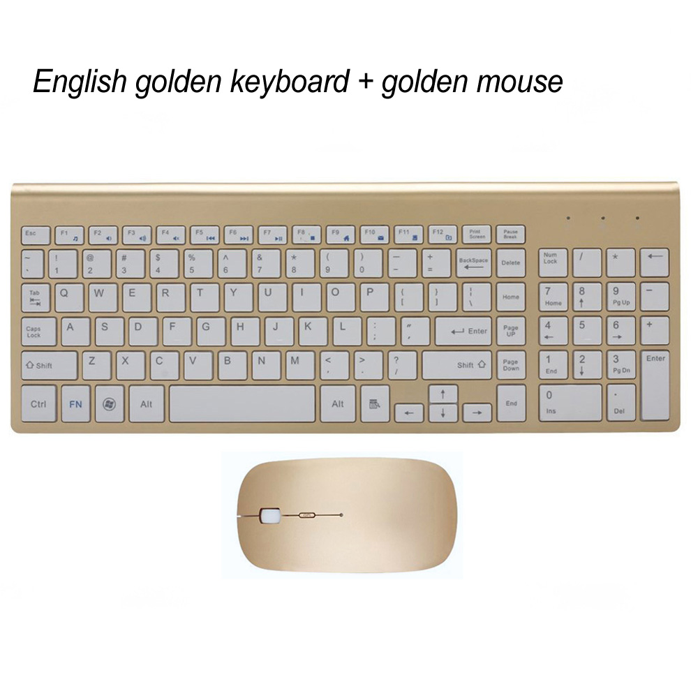 Ergonomiczny Ultra cienki niski poziom hałasu 2.4G bezprzewodowa klawiatura i mysz Combo bezprzewodowa mysz do komputera Mac Pc Windows XP/7/10 tv box z androidem: GOLD KM-US