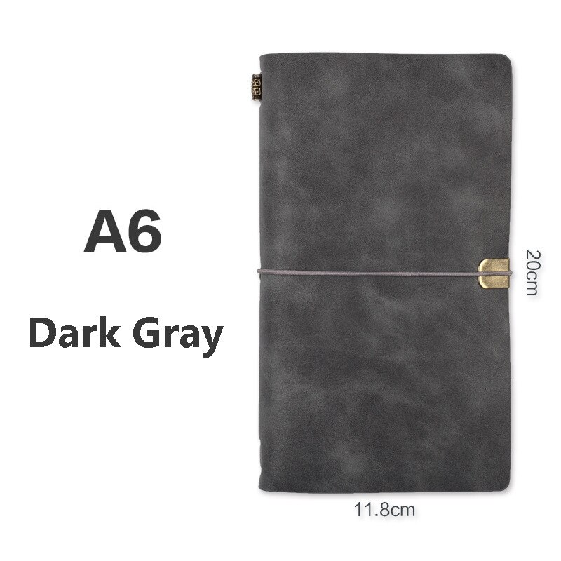 Faux Leather A6 Notebook Loose Leaf Paper Vintage Diary Travel Journal Sketchbook Planner Traveler's Notebooks School Stationery: Dark Gray