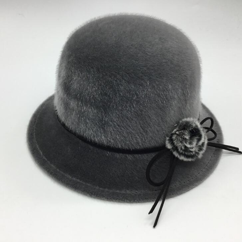Vinter pom spand til kvinder solid imiteret uld cloche hatte vintage bue spand hatte: Grå