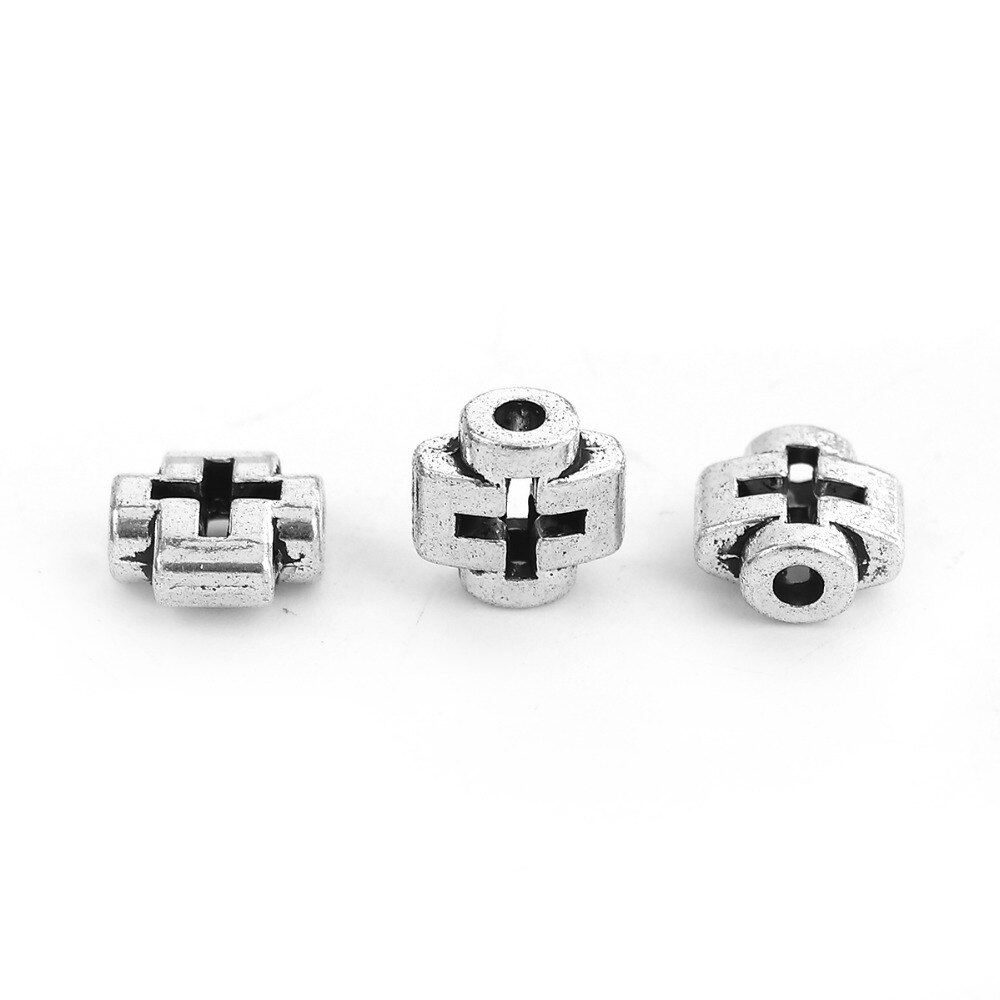 DoreenBeads Zinc Based Alloy silver color Spacer Beads Cross DIY Components 8mm x 8mm( 3/8"), Hole: Approx 1.6mm, 100 PCs