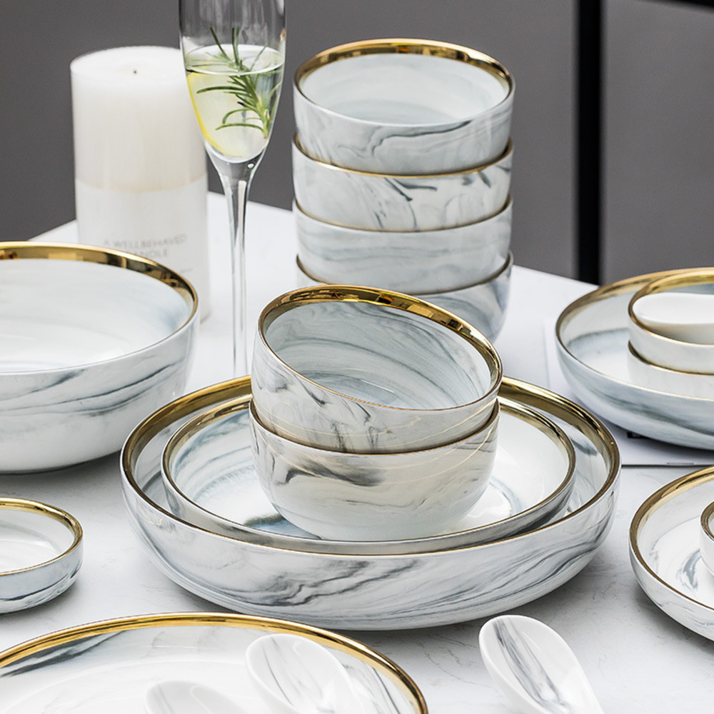 Service de table assiette en céramique, bol , assiette domestique moderne européenne et occidentale, ensemble de bols alimentaires