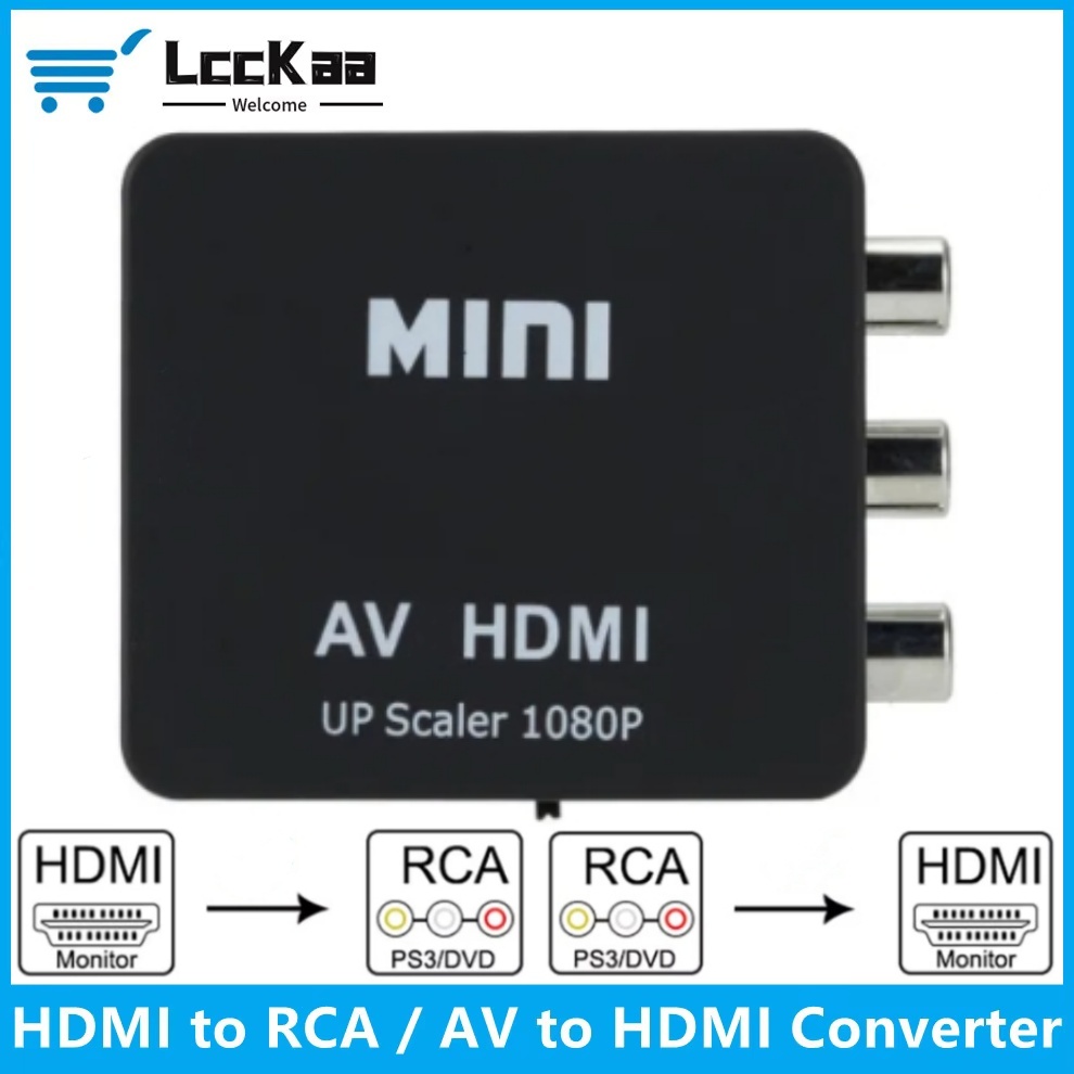LccKaa 1080P Convertitore AV a HDMI scatola HDMI compatibile con AV RCA CVSB L/R Adattatore convertitore AV video composito per TV VHS VCR DVD