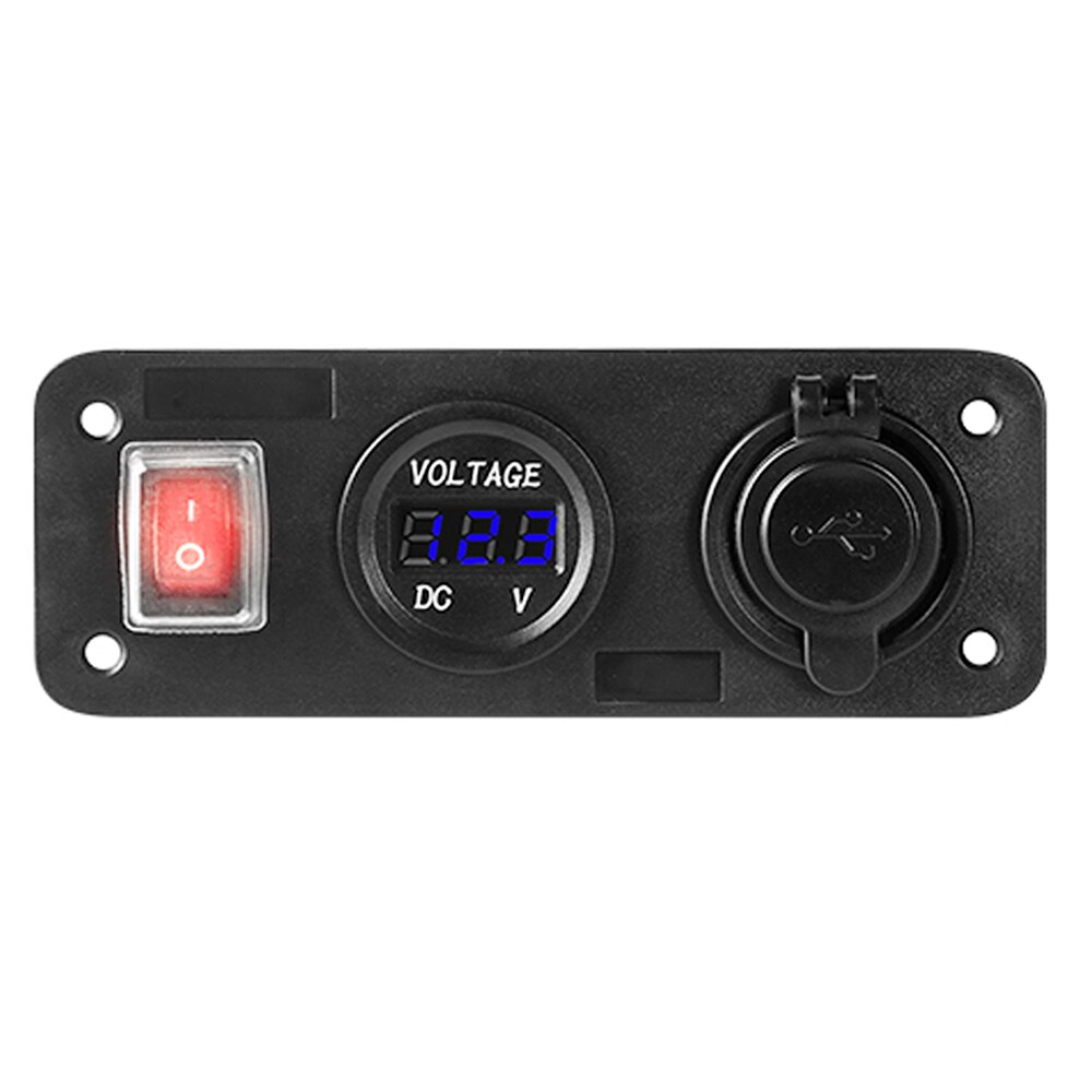 12v bil cigarettænder stik dobbelt usb adapter oplader digital voltmeter med no/off kontakt til bil båd lastbil usb oplader: Blå