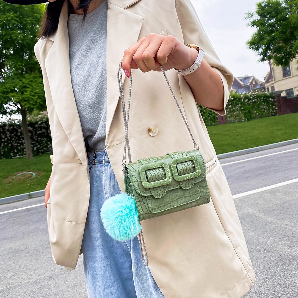 Mini vierkante crossbodytas met krokodillenmotief, leren dameshandtas met ketting en schoudertas