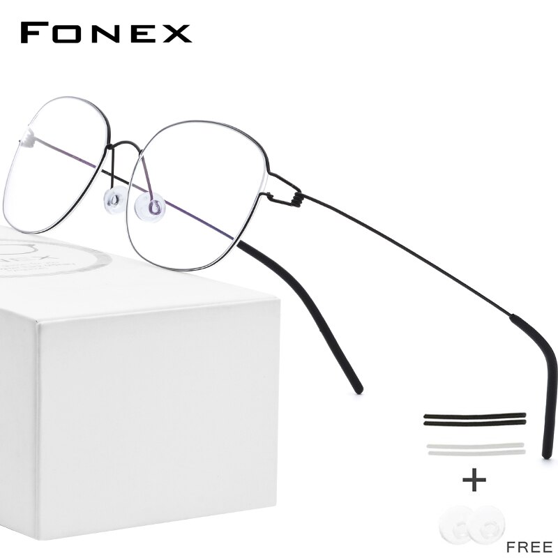 Fonex titanium legering briller ramme mænd recept briller koreanske danmark kvinder nærsynethed optisk ramme skrueløs briller 98618: Sort