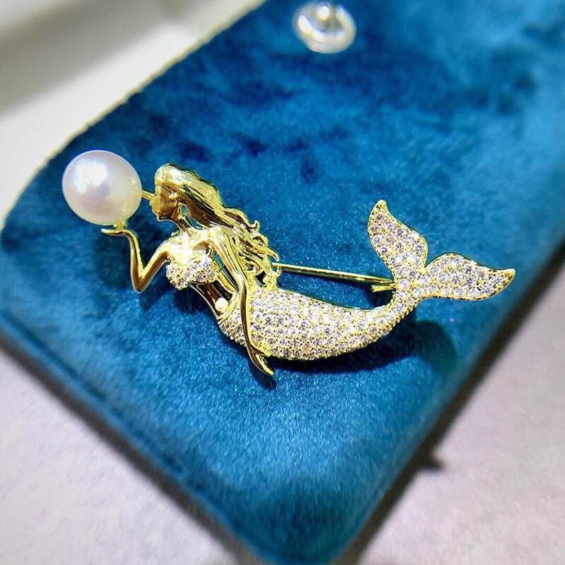 The temperament zircon mermaid golden microscope brooch brooch euramerican style