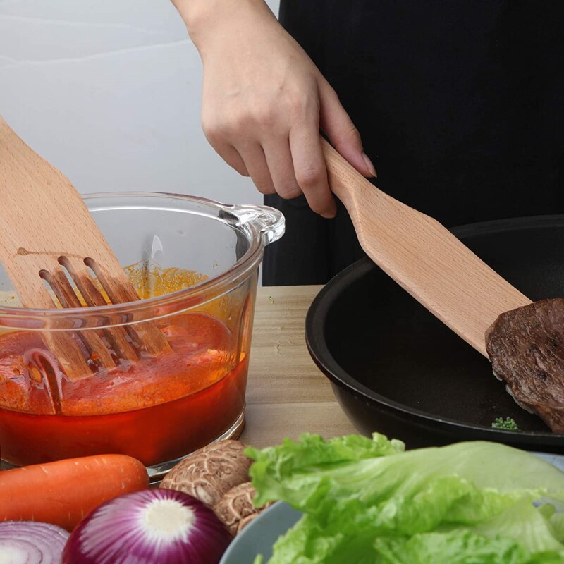 Houten Spatel Voor Koken Salade Mengen Anti-aanbak Keuken Serveren Gebruiksvoorwerpen Afvoer Spatels Set Salade Mengen Spatel &amp; Tong Mix
