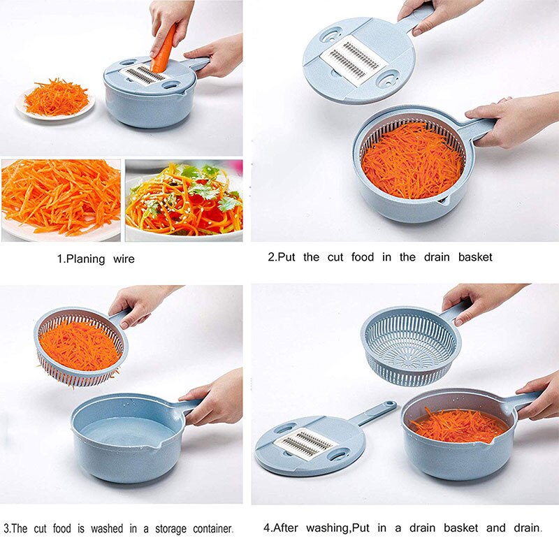 6in1 Gemüse Hobel Cutter Mandoline Schneidemaschine Kartoffel Schäler Karotte Zwiebel Reibe Mit Sieb Edelstahl Klinge Küche Werkzeug