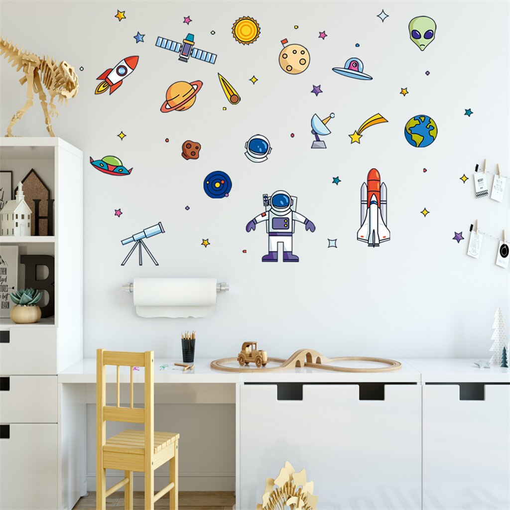 wall stickers Space spaceship alien alien rocket robot Decorative cartoon children's room wall decoration Wall Window Decoration