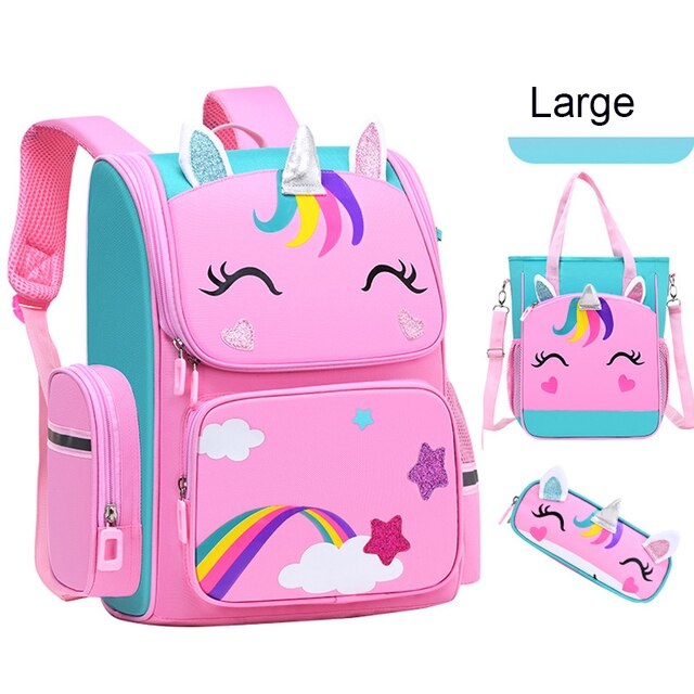 Kinderen Schooltassen Voor Meisjes Jongens Orthopedische Rugzak Cartoon Vlinder Auto Schooltas Kinderen Schooltas Knapzak Mochila: large 3pcs pink