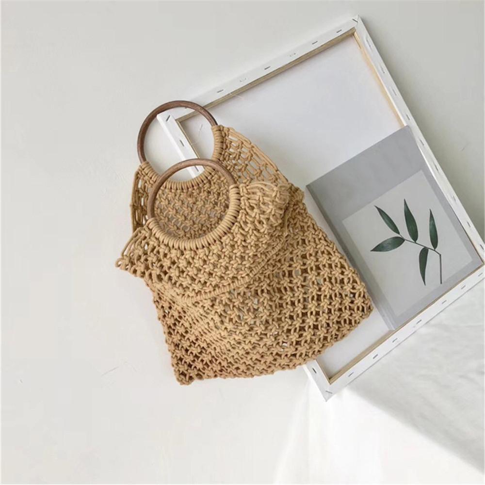 Rattan Cotton Rope Hollow Straw Woven Beach Bag Without Lining Storage Bag Women's Totes Shoulder Bags