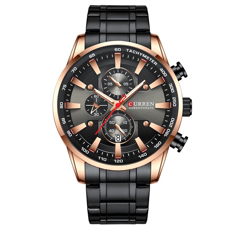 Curren Horloge Voor Mannen Top Black Gold Quartz Sport Horloge Heren Chronograaf Klok Datum Roestvrij Staal Mannelijke Horloges: Rose Gold Black