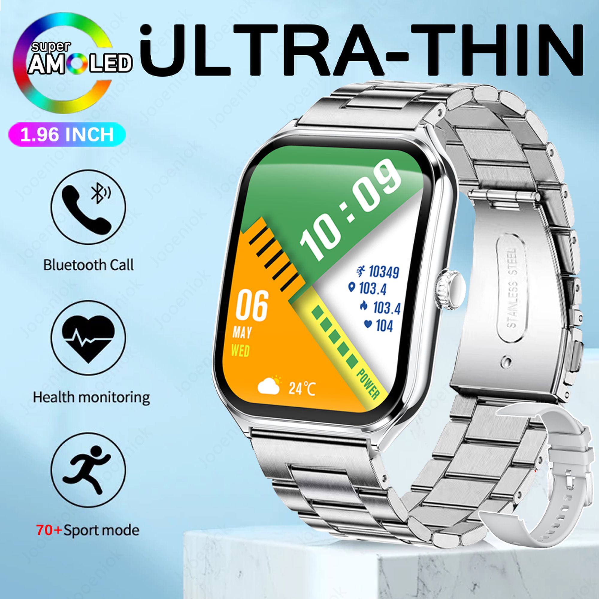 Novo esporte ao ar livre smartwatch masculino 1.96 "tela amoled sempre mostrar tempo ai voz monitor de saúde à prova dwaterproof água bt chamada smartwatch: Transparente