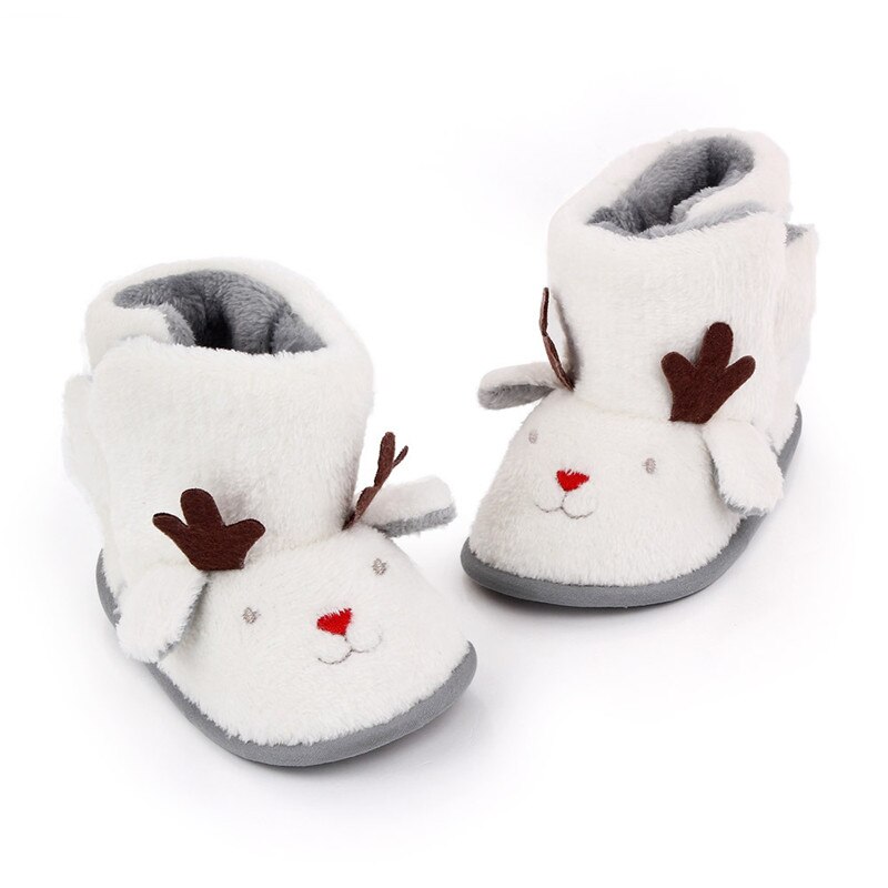 Baby Cartoon Animal Booties 0-18M Winter Warm Plush Fleece Soft Sole Slippers Infant Toddler First Walkers with Non-Slip Bottom: White / 12