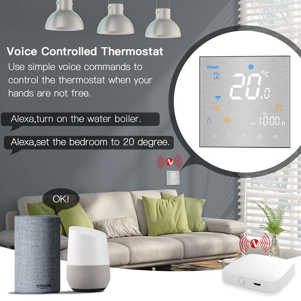 Moes Tuya ZigBee Smart Thermostat for Water/Electric floor Heating Water/Gas Boiler Brushed panel 2MQTT Alexa Google Smart Life