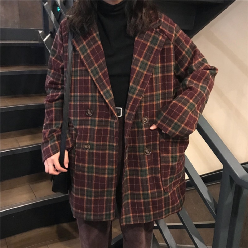 Korea ulzzang verlieren Plaid jacke weibliche herbst neue eins Harajuku Jahrgang schick lange ärmeln Geschmack lässig frauen jacke