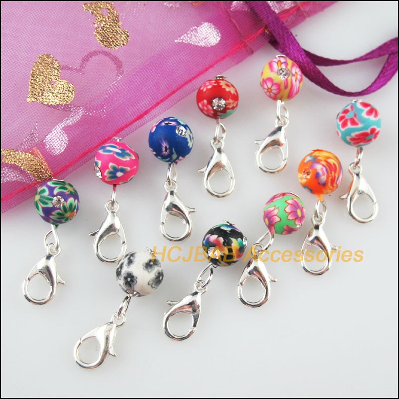 20 Round Flower Beads Charms Connectors Clasps Silver Plated Mixed Clay