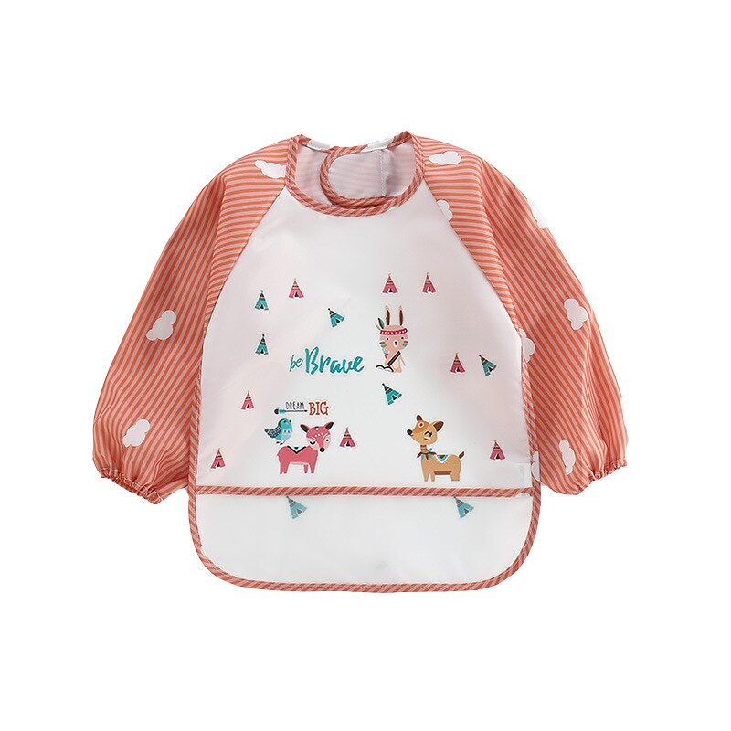 Pudcoco Baby Kids Toddler Long Sleeve Waterproof Art Smock Adjustable Cartoon Bib Burp Clothes Burp Feeding Bib Apron Pocket: Brown
