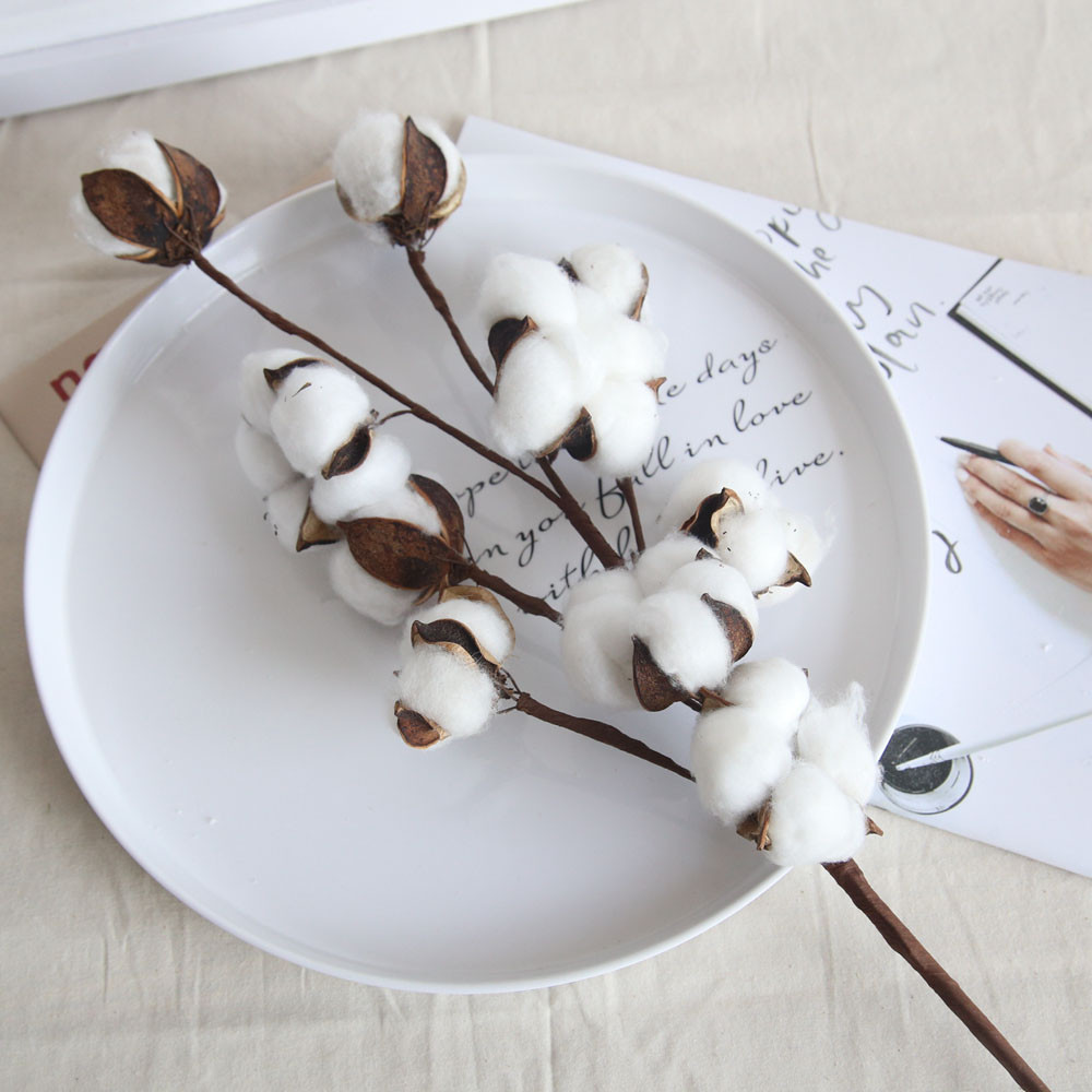 Branche de fleur artificielle en coton naturel, 1 pièce, pour décoration de mariage, noël, couronne faite à la main, fleur de Kapok, fournitures de décoration pour la maison