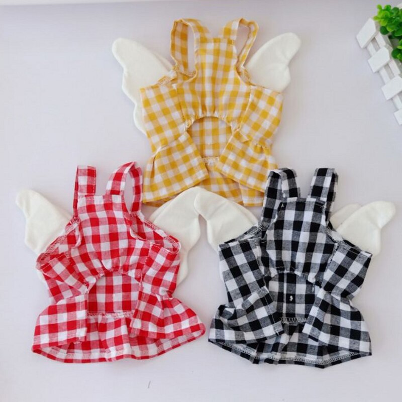 Vêtements d&#39;été pour chiens, Costume pour animaux de compagnie, jupe à carreaux avec ailes, décor de fête d&#39;anniversaire, robe douce pour petit chien