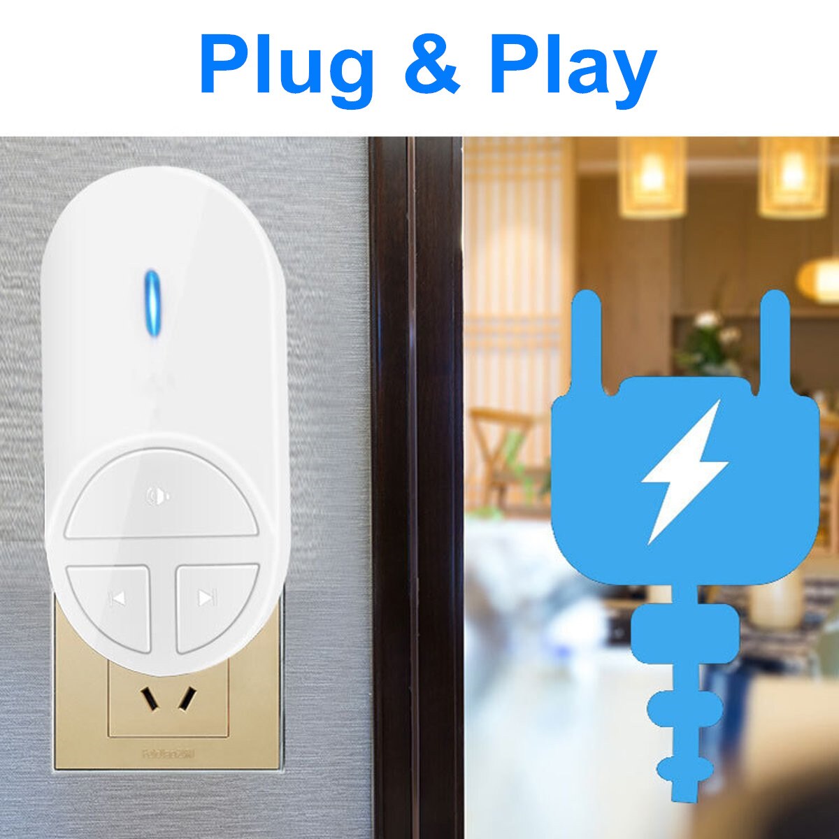Wireless Doorbell Plug & Play Door Bell Kit Plug-in Receiver 300M Waterproof