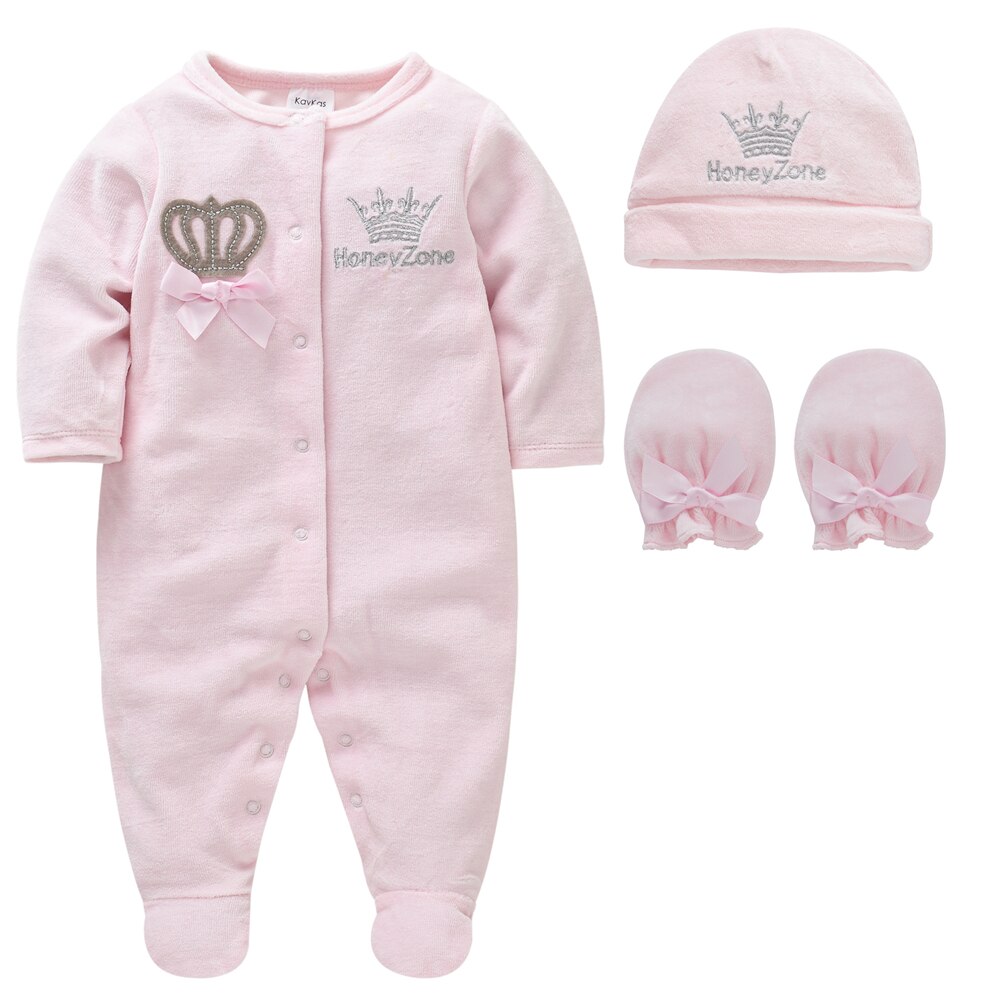 Winter Fluwelen Baby Meisje Jongen Pijamas Bebe Fille Met Hoeden Handschoenen Katoen Ademend Zachte Ropa Bebe Pasgeboren Sleepers Baby Pjiamas