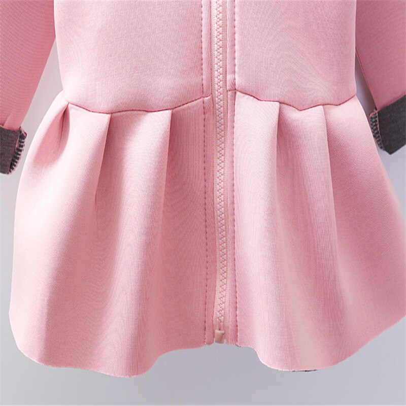Warme herfst winter babymeisje konijnenoren lange mouwen hoodies jas ruches rits jas bovenkleding katoenen outfits kleding