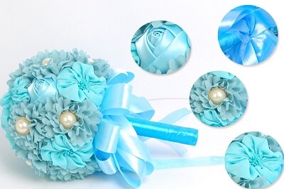 Fuksja niebieskie bukiety ślubne szyfonowa 20cm kwiaty bukiet druhny Ramos De Flores sztuczny bukiet De Mariage niska cena: Niebieski