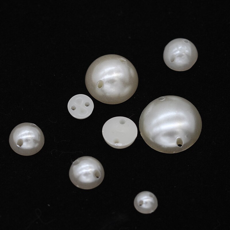 5/6/8/10/1214mm sy på perle halvrunde 2 huller flatback knapper elfenben perle krystal kanter syning pynt perler til bryllup d