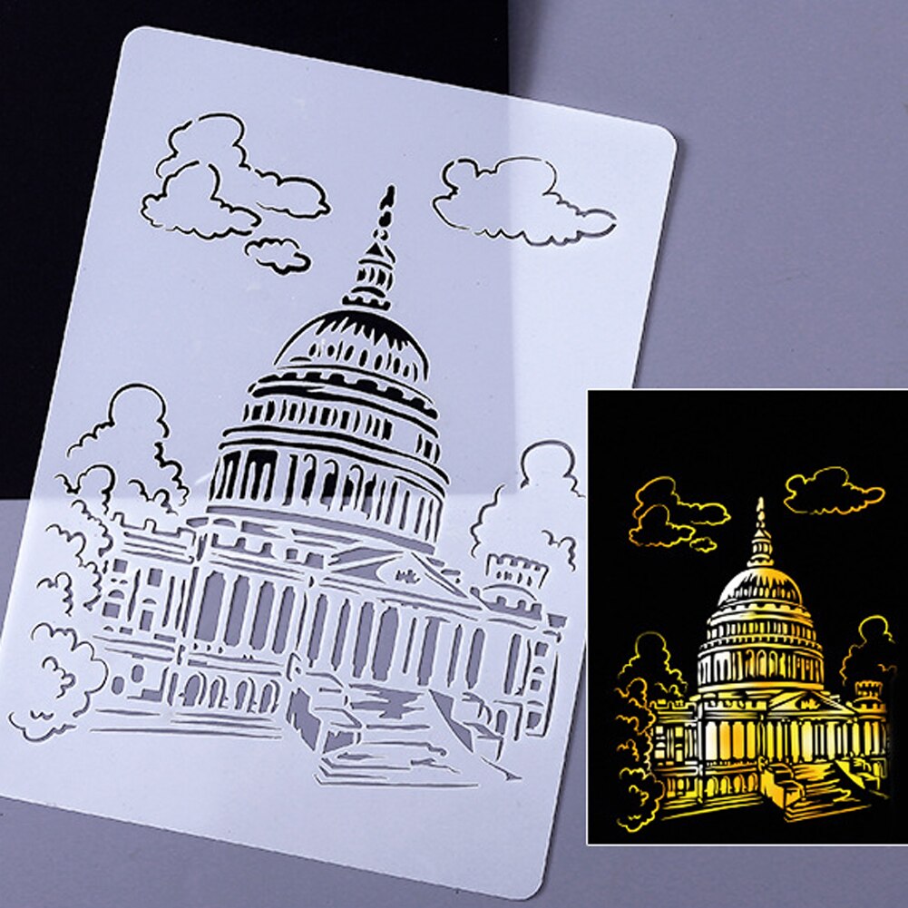 Hollow Flower Template DIY Architecture Series Painting Template Openwork City A4 Lace Ruler Template Student Supplies