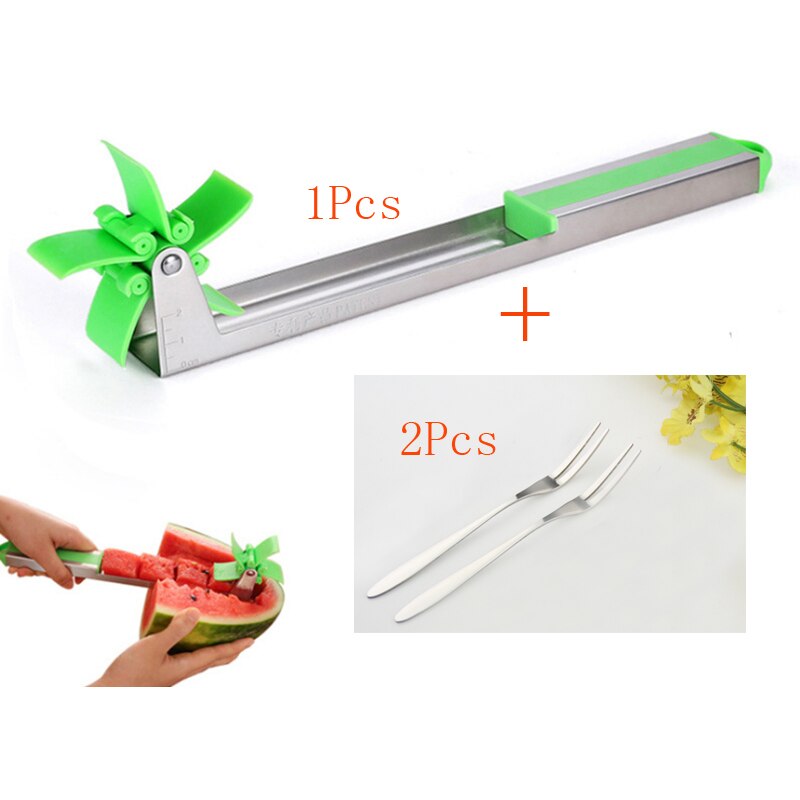 1pc watermeloen windmolen snijder keukengadgets meloen fruit groente snijgereedschap meloen blokjes snijder roestvrij staal: 1 st en 2 st