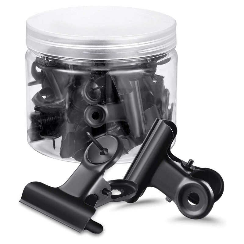 Jfbl 30 stuks zwarte push pins clips met punaises voor schoolkunstprojecten op prikbord foto's op prikbord: Default Title