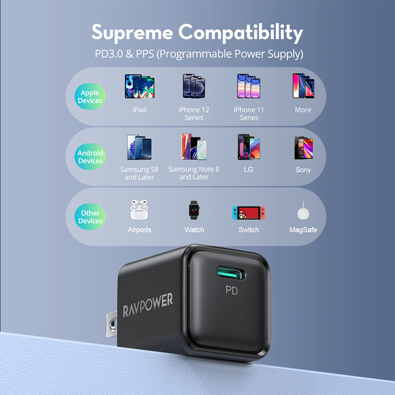 RAVPower – chargeur rapide 20W, adaptateur de charge mural Type C PD 3.0, chargeur de voyage Portable pour ordinateur Portable Huawei iPhone 12 13 Pro, 2 paquets