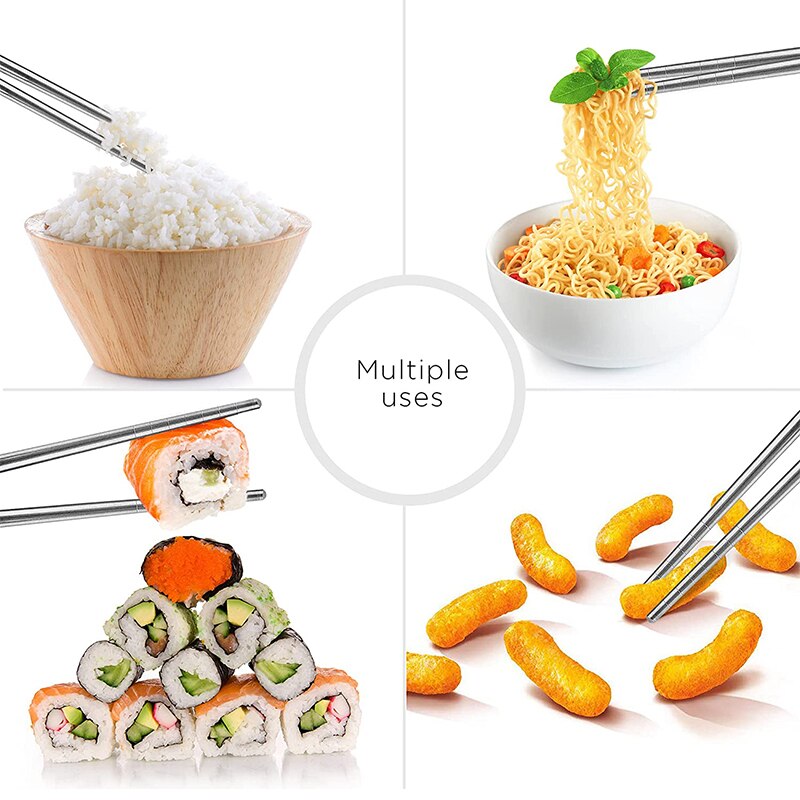 Five Pairs 22cm Metal Non-Slip Retro Blue White Porcelain Pattern Stainless Steel Chopsticks JDZ Sushi Sticks Convenient