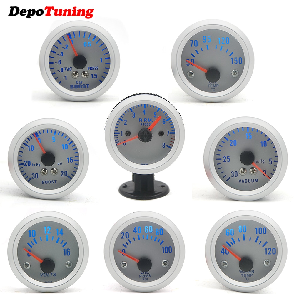 Depåtuning 2 &quot; 52mm led bilboost/vattentemp/oljetemp/oljetryck/varvräknare/volt/vakuummätare+mätare