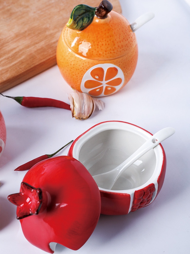 watermelon modeling storage tank ceramic seasoning jar fruit relief incense tank with lid salt tank Sugar Bowl