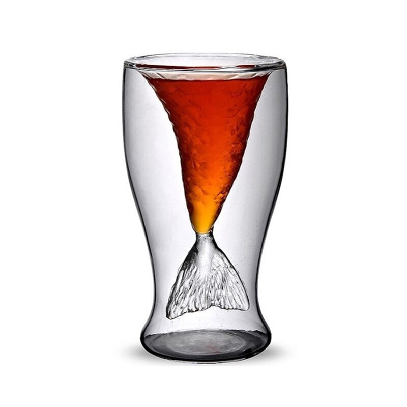 Mermaid Shot Glass for Whiskey 100 ML Double Wall Glass Cup with for Cocktail Juice Transparent VJ