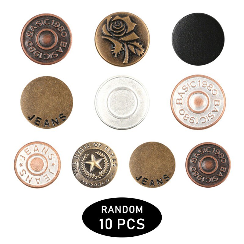 10pcs Snap Fastener Metal Pants Button Adjustable Free Sewing Buttons for Clothing Jeans Waist Button Buckle 17mm: D