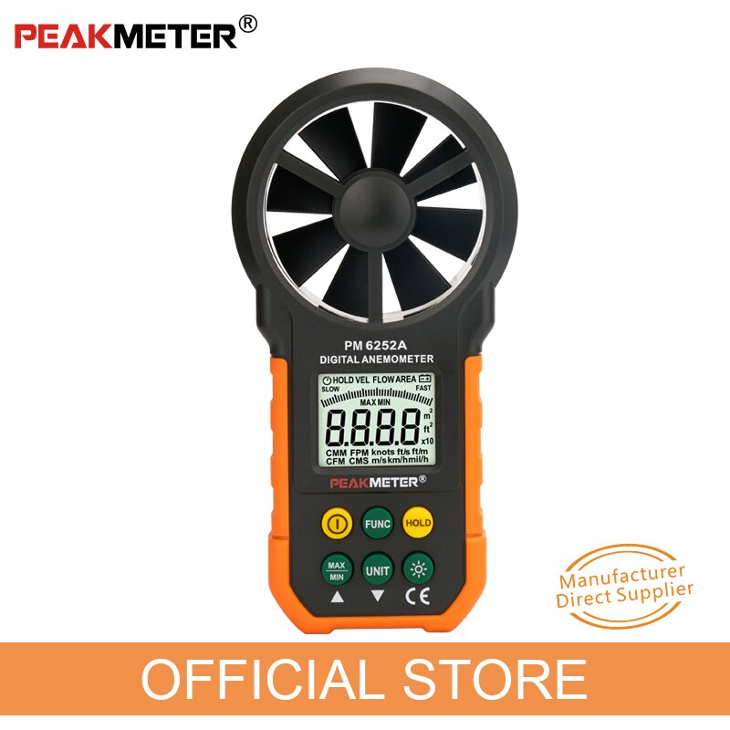 Peakmeter PM6252A Digitale Anemometer Handheld Hoge Precisie Luchtstroom Meter Temperatuur En Vochtigheid Test Instrument Anemometer