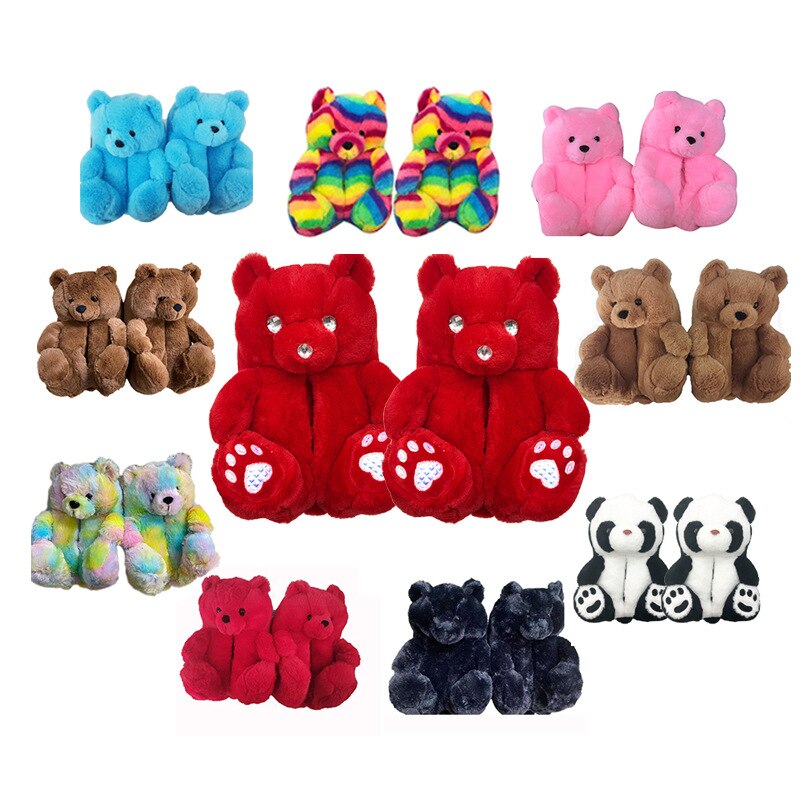 Pantoufles ours en peluche pour femmes et enfants, directe